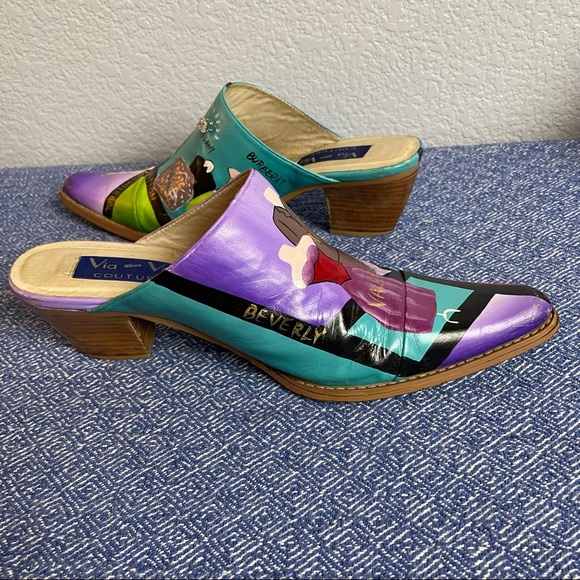 Via and Via Couture Hand Painted Mules from Neiman Marcus 8.5 M - Picture 5 of 10